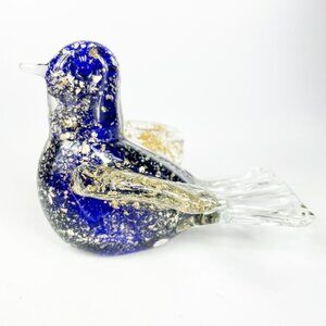 Art Glass Gold Avventurine Cobalt Blue Bird Figurine